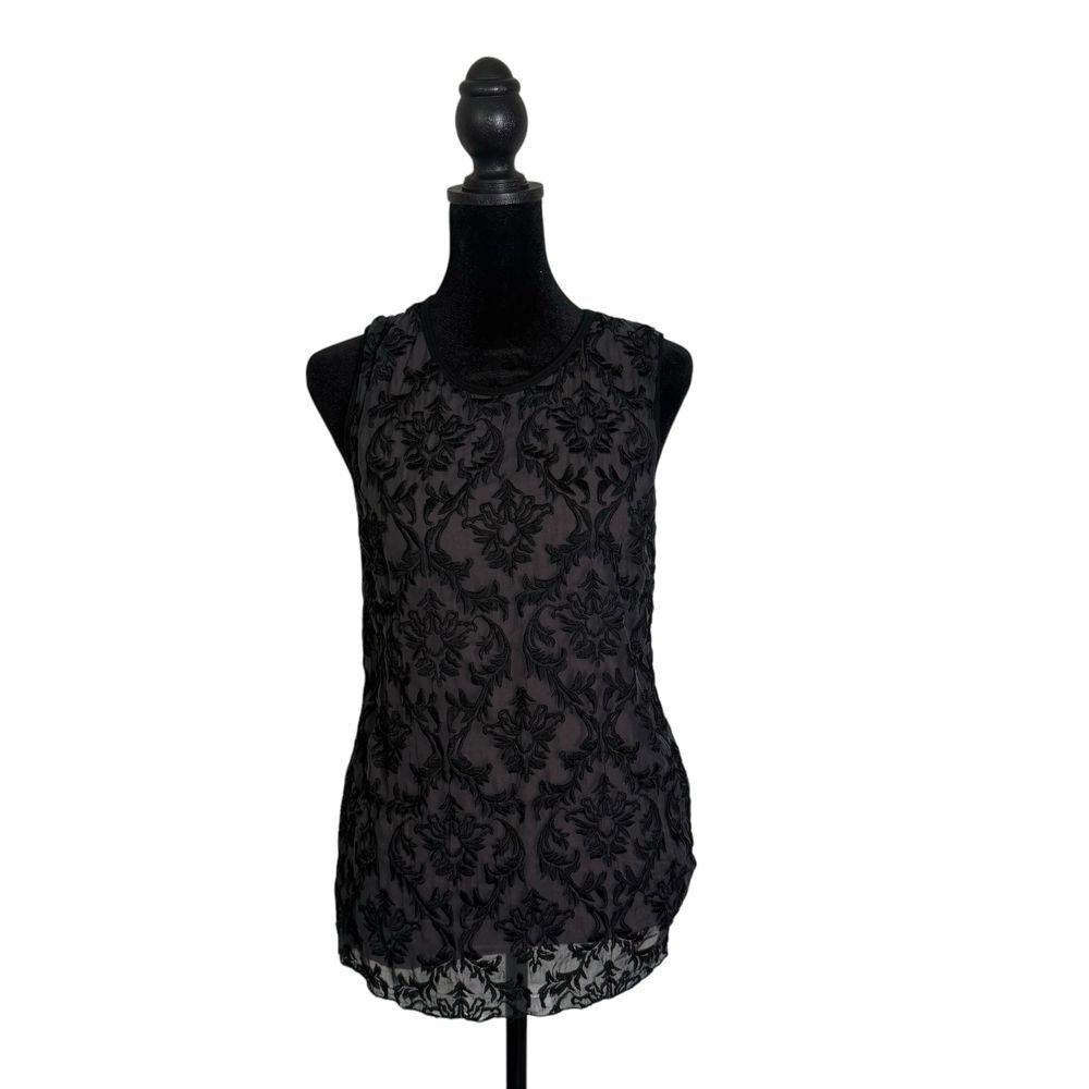 Bailey 44 Embroidered Floral Damask‎ Black Sleeveless Top Size XS Whimsigoth